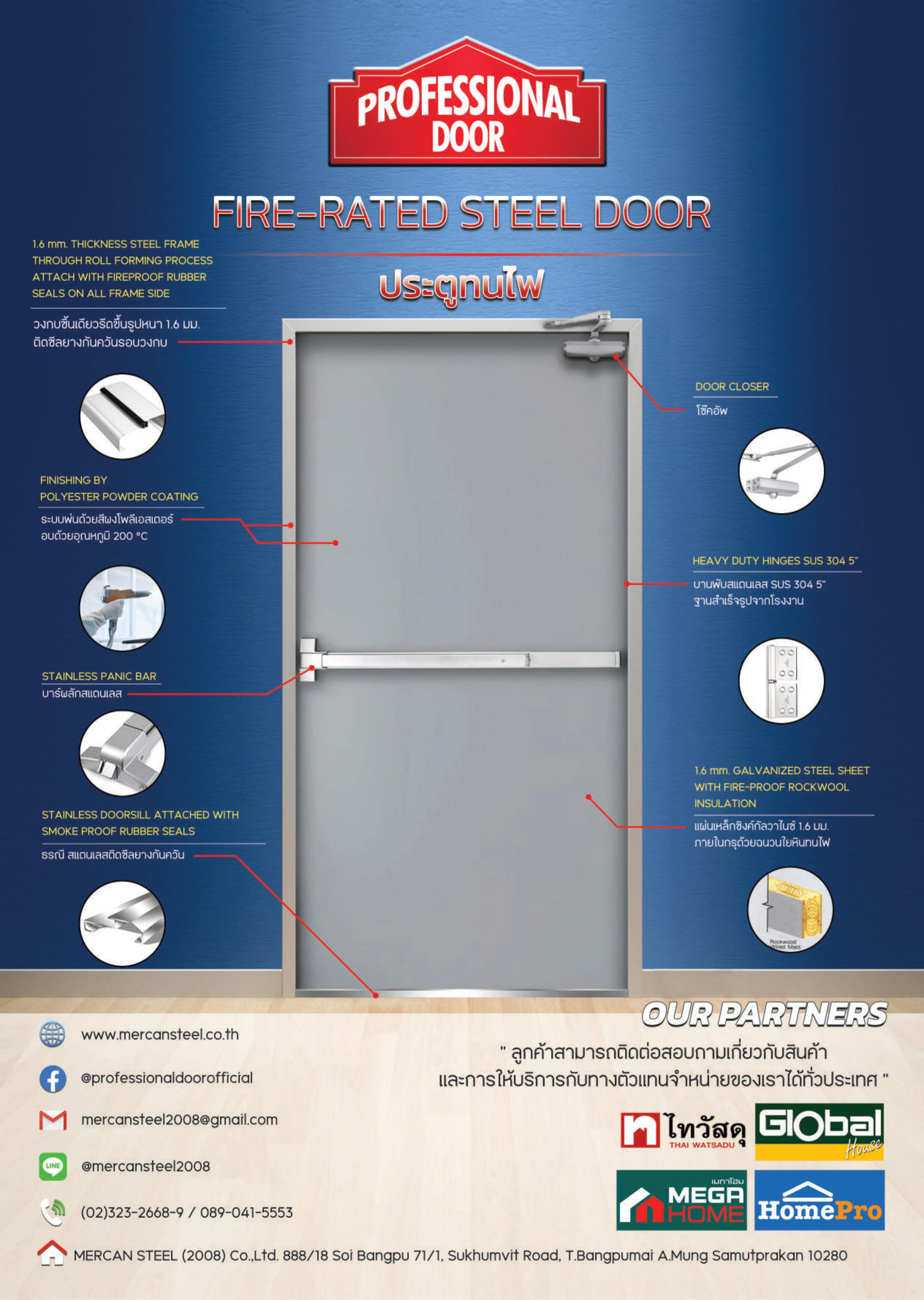 ประตูเหล็กทนไฟ PROFESSIONAL DOOR (Fire-Rated Steel Door) - Image 2
